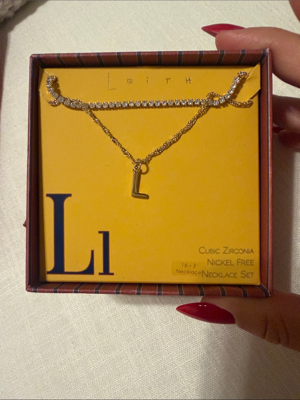 Leith Gold Layered Necklace Set with Letter L and Rhinestone Choker